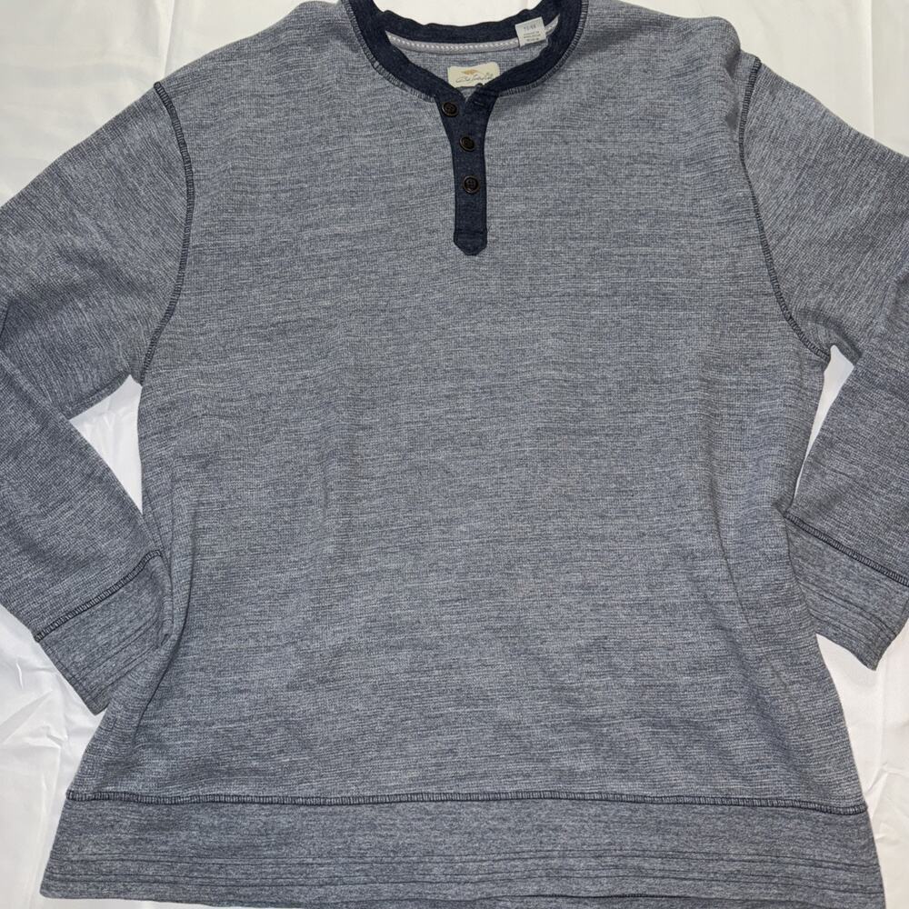 Bob Timberlake Men's XLarge Henley Thermal Shirt Long Sleeve Layer Blue Distress